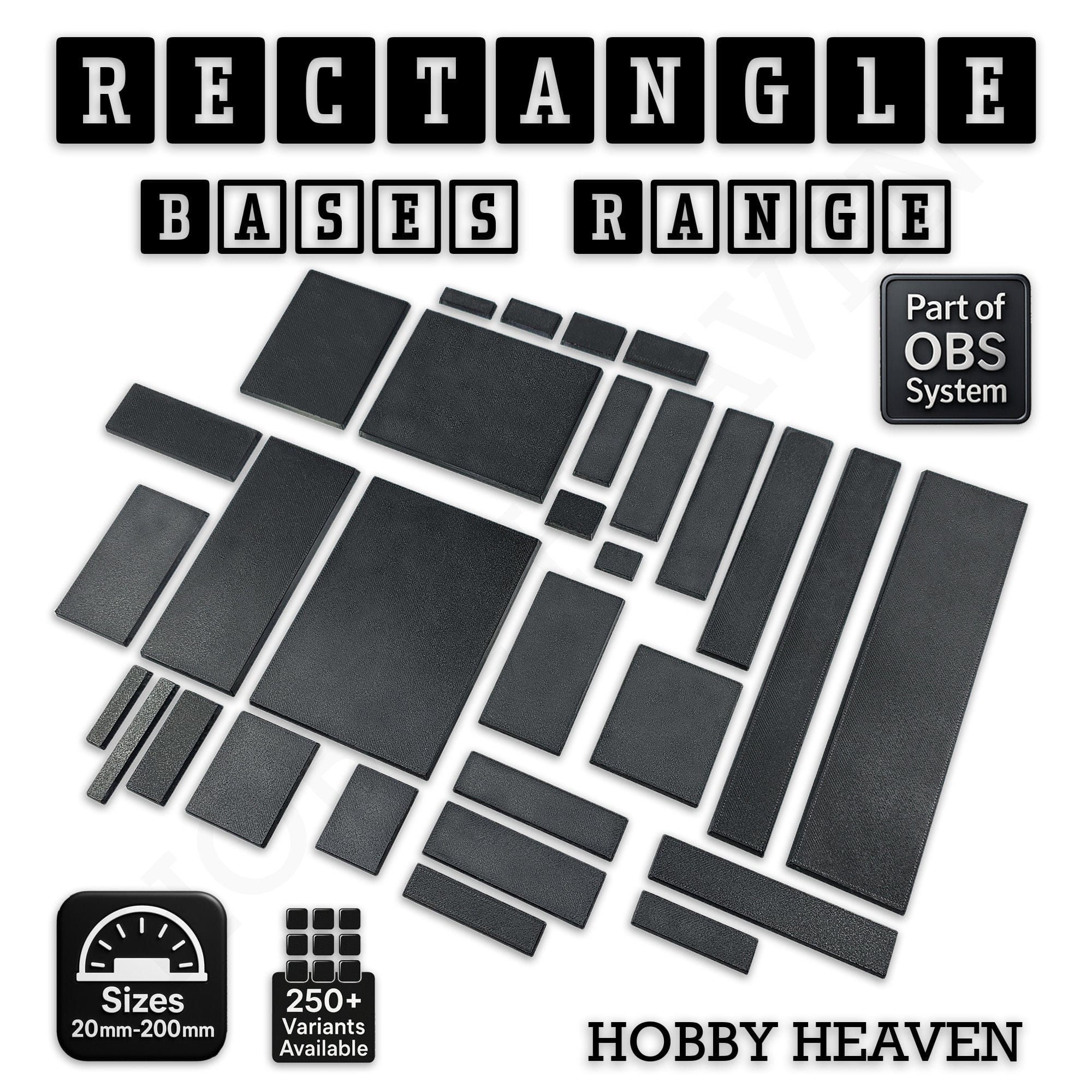 Base Rectangle Bases Range Sizes - 20x15mm to 75x25mm Small Sizes 3d Print Full Range Tabletop Games