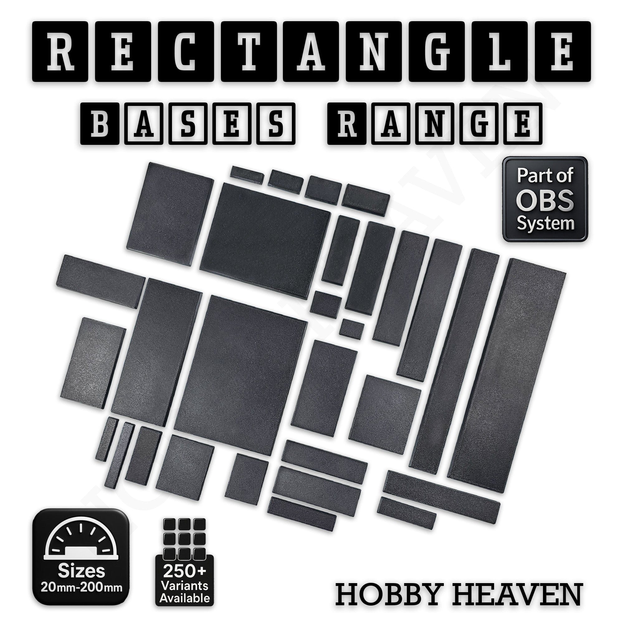 Base Rectangle Bases Range Sizes - 20x15mm to 75x25mm Small Sizes 3d Print Full Range Tabletop Games