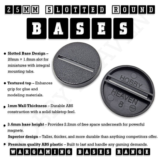 Base 25mm Round Slotted Bases for Wargaming Miniatures | Durable Plastic | Compatible with Popular Tabletop Games