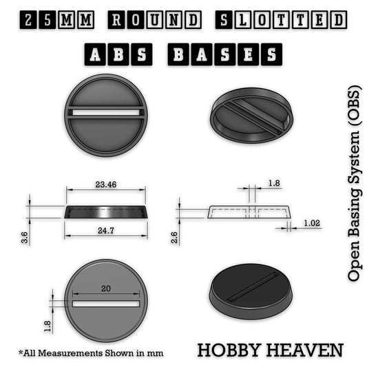 Base 25mm Round Slotted Bases for Wargaming Miniatures | Durable Plastic | Compatible with Popular Tabletop Games