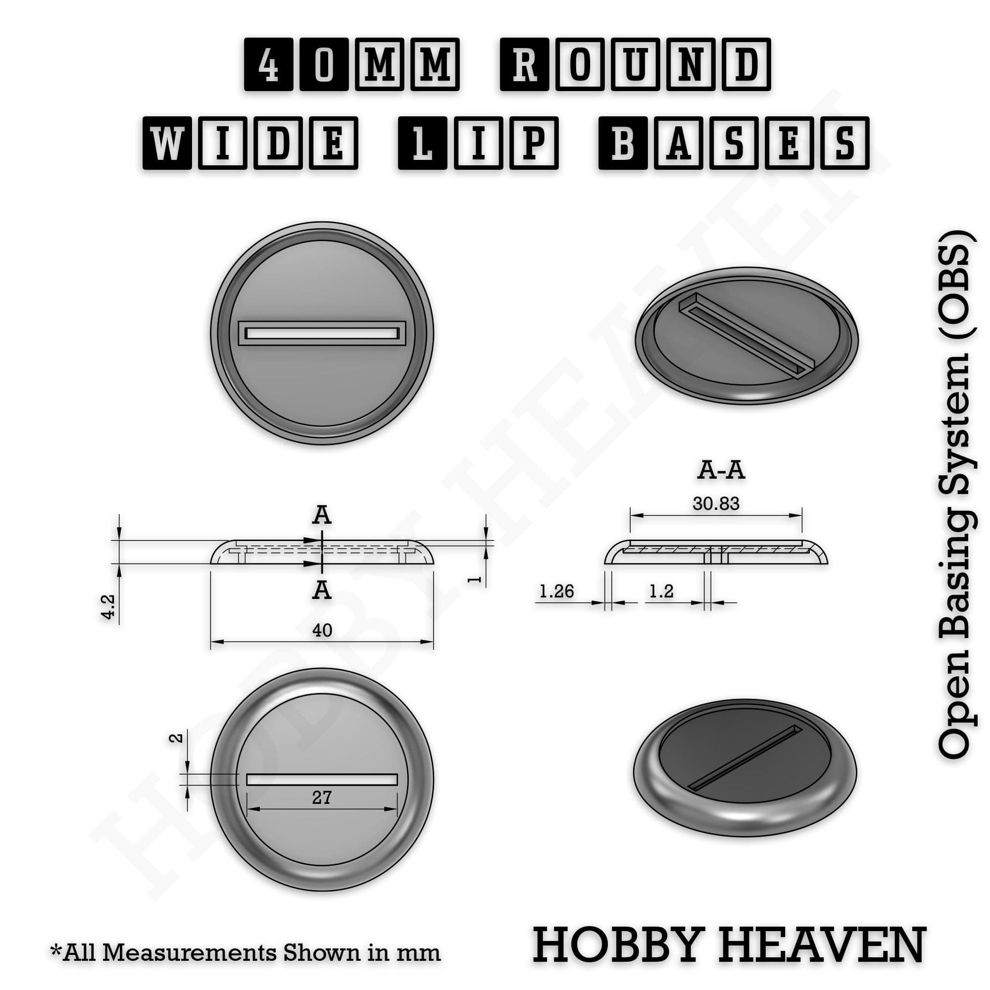 Base 40mm Wide Lip Round Plastic Bases