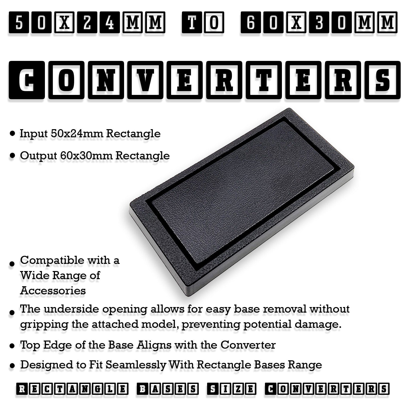 Base 50x24mm to 60x30mm Rectangle Bases Converters ABS Plastic