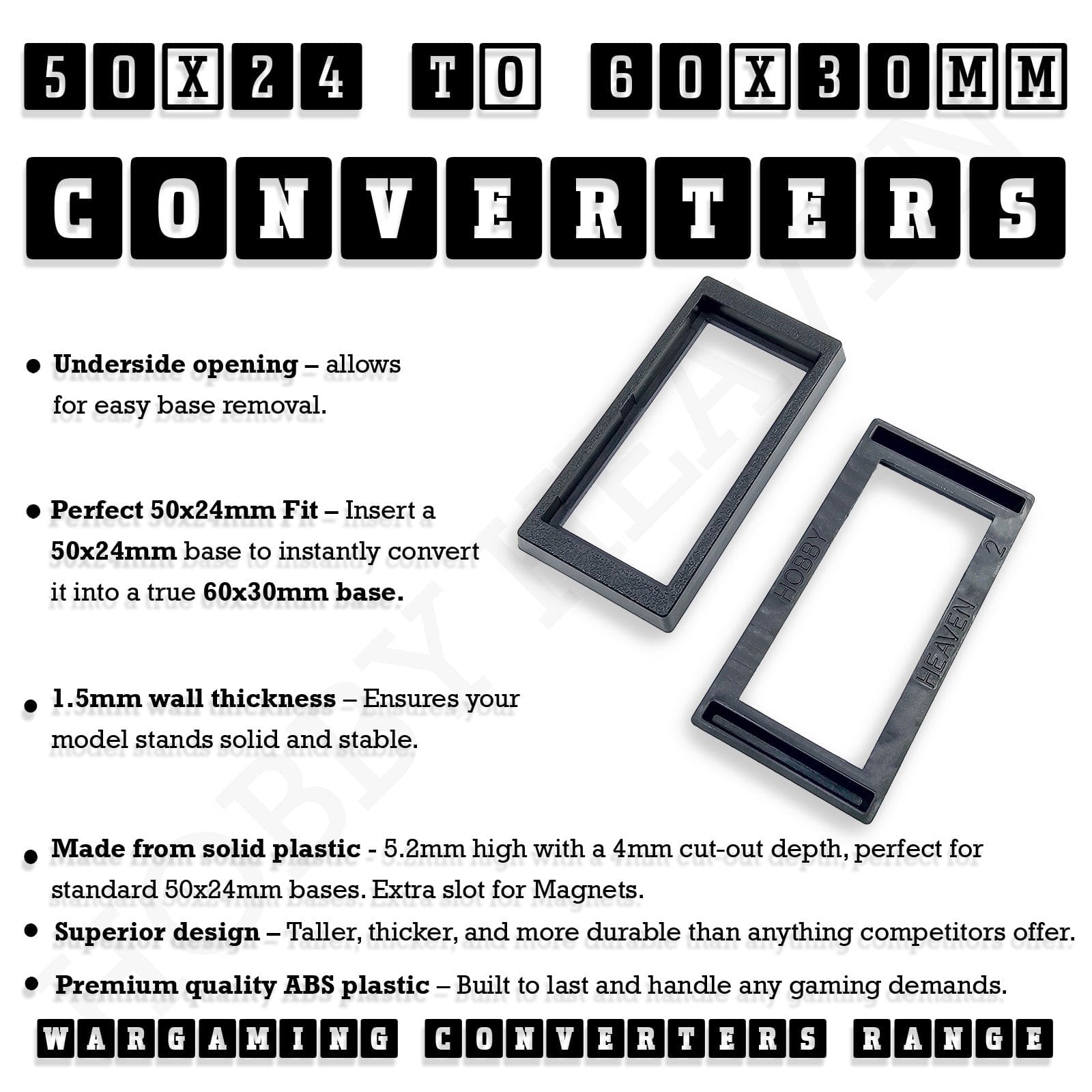 Base 50x24mm to 60x30mm Rectangle Bases Converters ABS Plastic