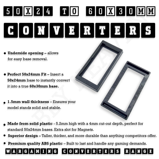 Base 50x24mm to 60x30mm Rectangle Bases Converters ABS Plastic