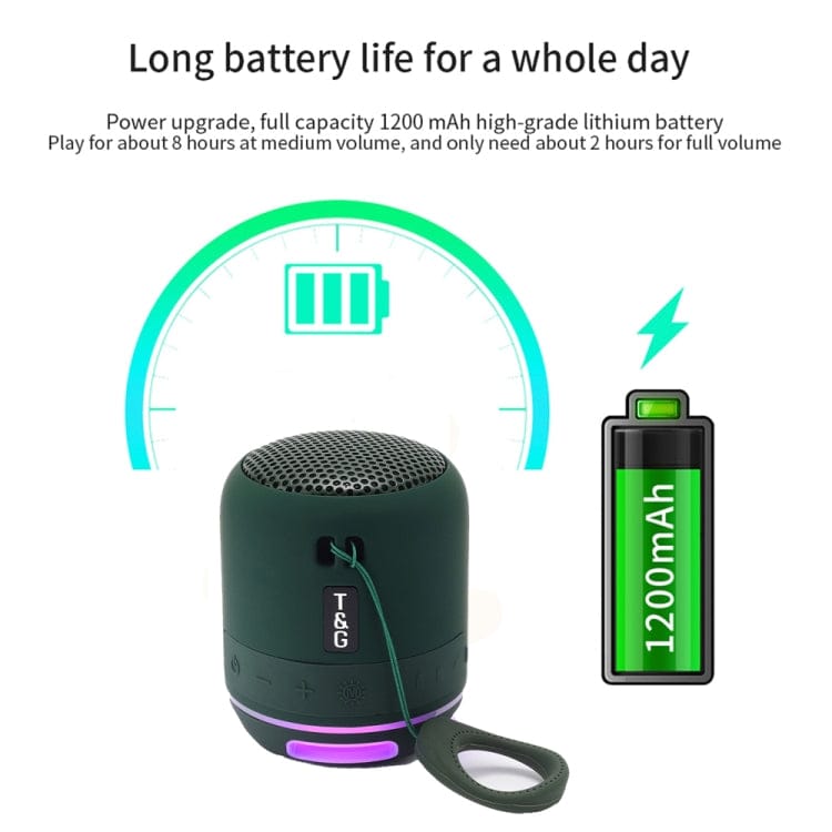 T&G TG294 TWS LED Mini Portable Wireless Stereo Sound Outdoor Speaker(Dark Green)