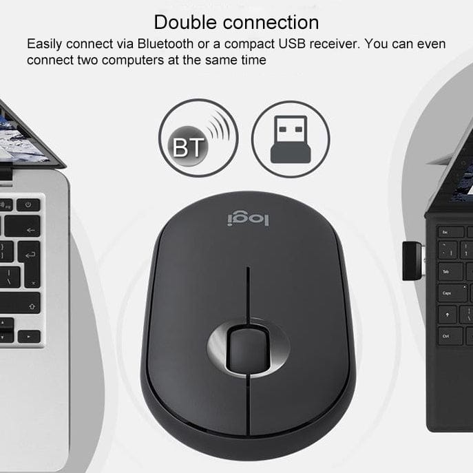 Logitech Pebble Cobblestone Shape Thin 3-keys 1000DPI Mute Wireless Bluetooth Optical Mouse, Wireless Range: 10m (White)