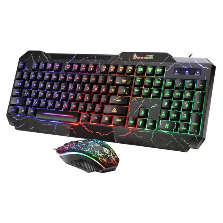 Computer & Networking SHIPADOO D620 104-key Wired RGB Color Cracked Backlight Gaming Keyboard Mouse Kit for Laptop, PC