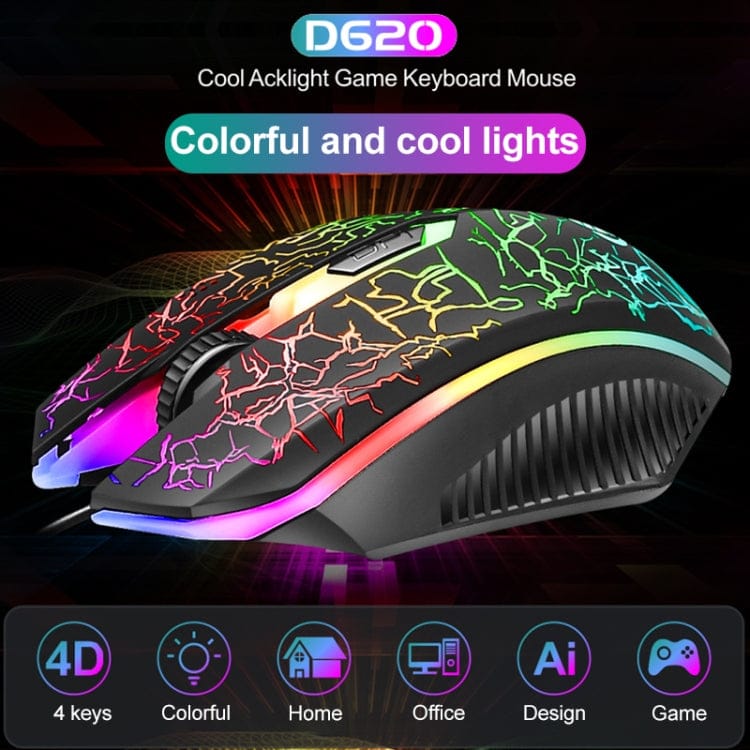 Computer & Networking SHIPADOO D620 104-key Wired RGB Color Cracked Backlight Gaming Keyboard Mouse Kit for Laptop, PC