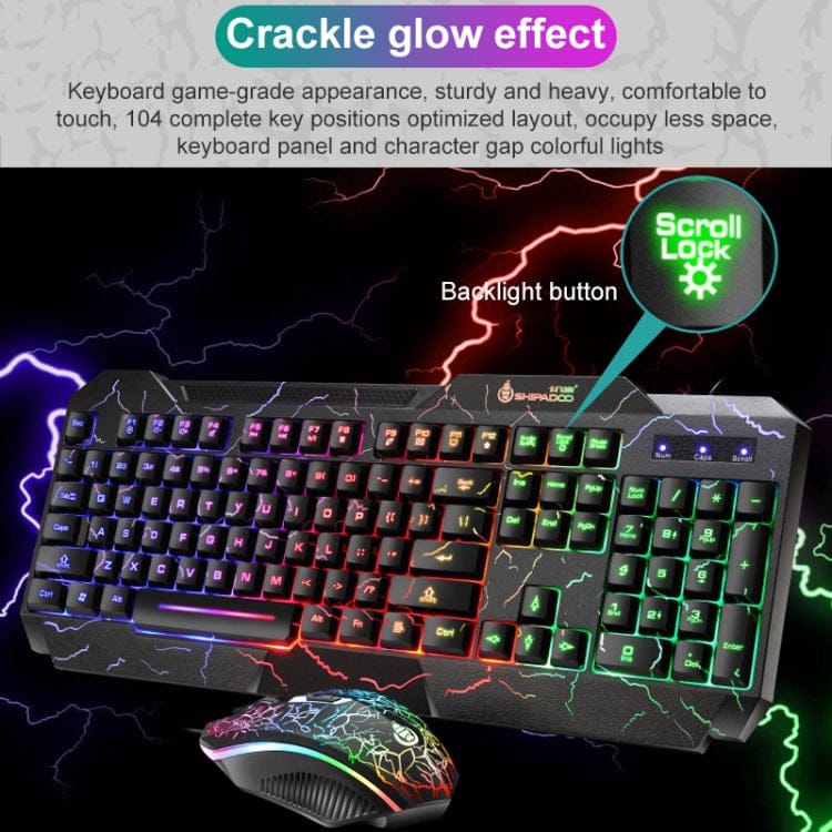 Computer & Networking SHIPADOO D620 104-key Wired RGB Color Cracked Backlight Gaming Keyboard Mouse Kit for Laptop, PC