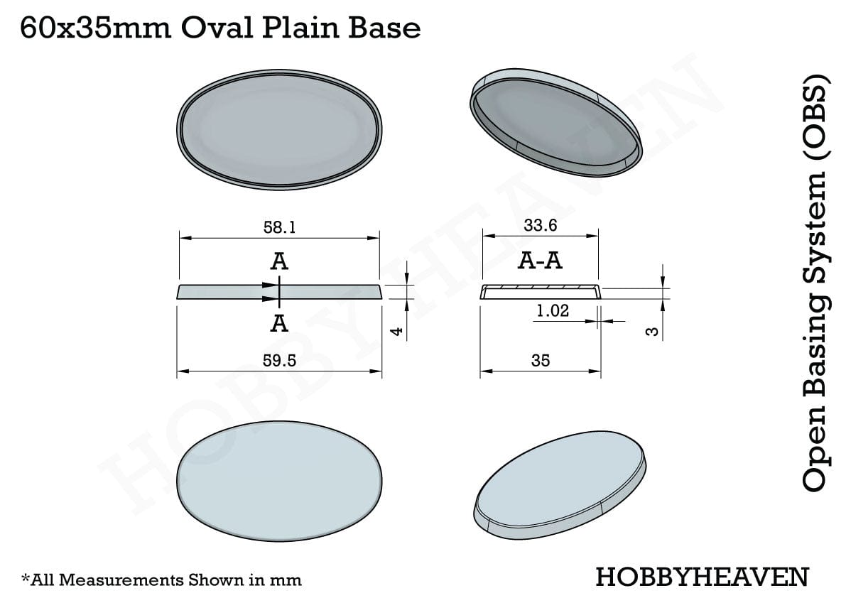 Base 60x35mm Oval Plain Plastic Bases