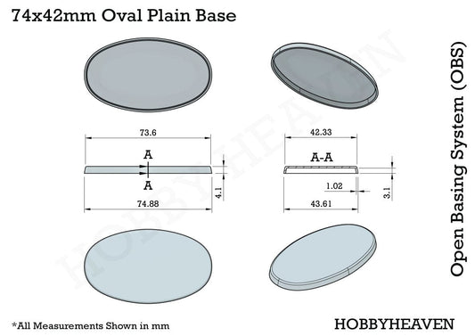Base 75x42mm Oval Plain Plastic Bases