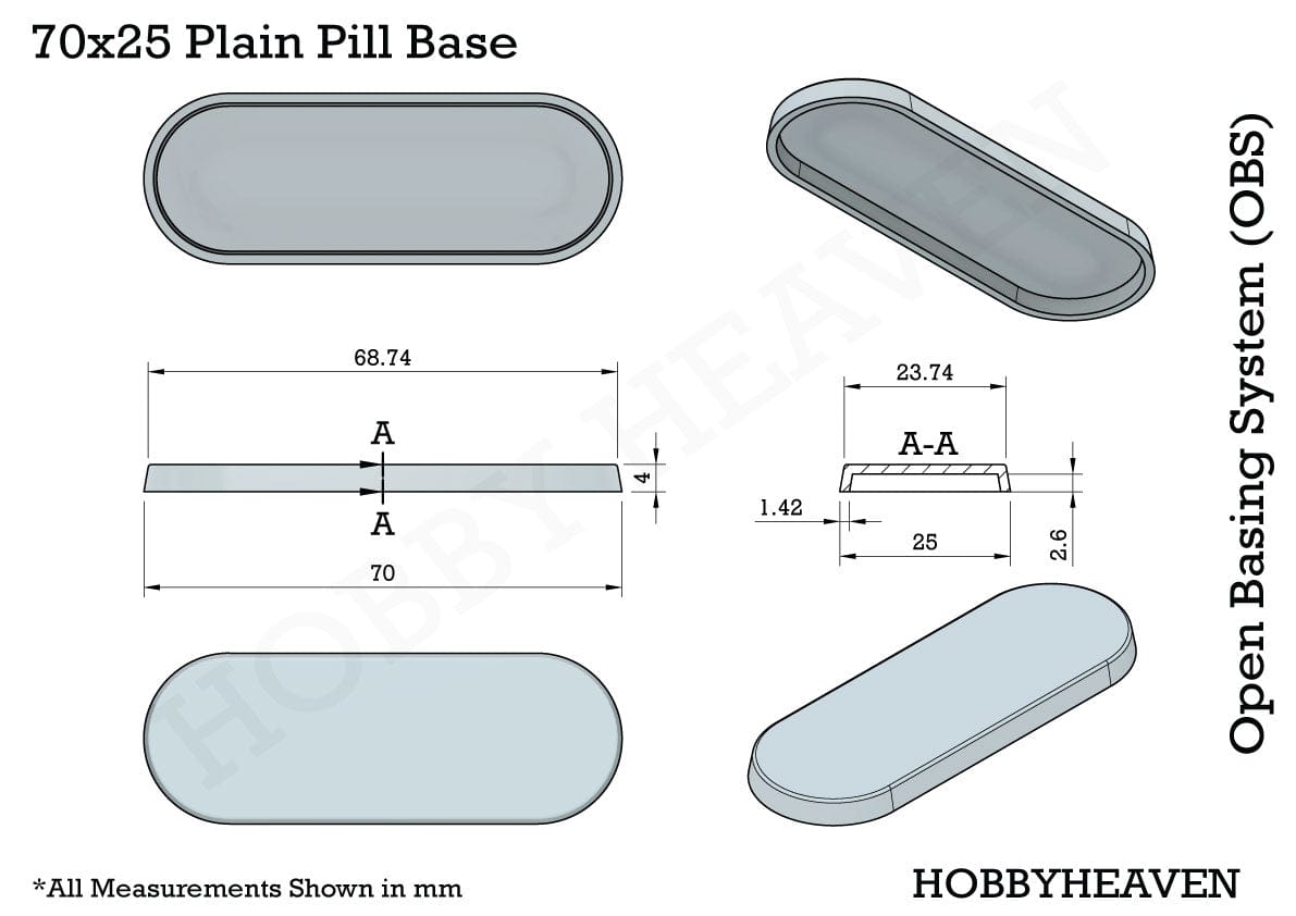 Base 70x25mm Pill Bike Plain Plastic Bases