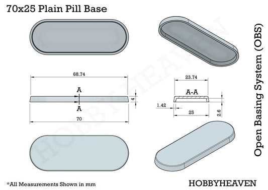 Base 70x25mm Pill Bike Plain Plastic Bases
