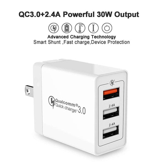 Mobile Accessories with Micro USB Cable, US Plug SDC-30W 2 in 1 USB to Micro USB Data Cable + 30W QC 3.0 USB + 2.4A Dual USB 2.0 Ports Mobile Phone Tablet PC Universal Quick Charger Travel Charger Set, US Plug, with Micro USB Cable, US Plug