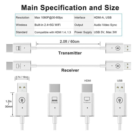 Computer & Networking Wireless HDMI Transmitter and Receiver Kit, HDMI Wireless Extender Adapter, 1080P 60fps Video Audio Projecting for PC, Laptop, Camera to HDTV/Projector