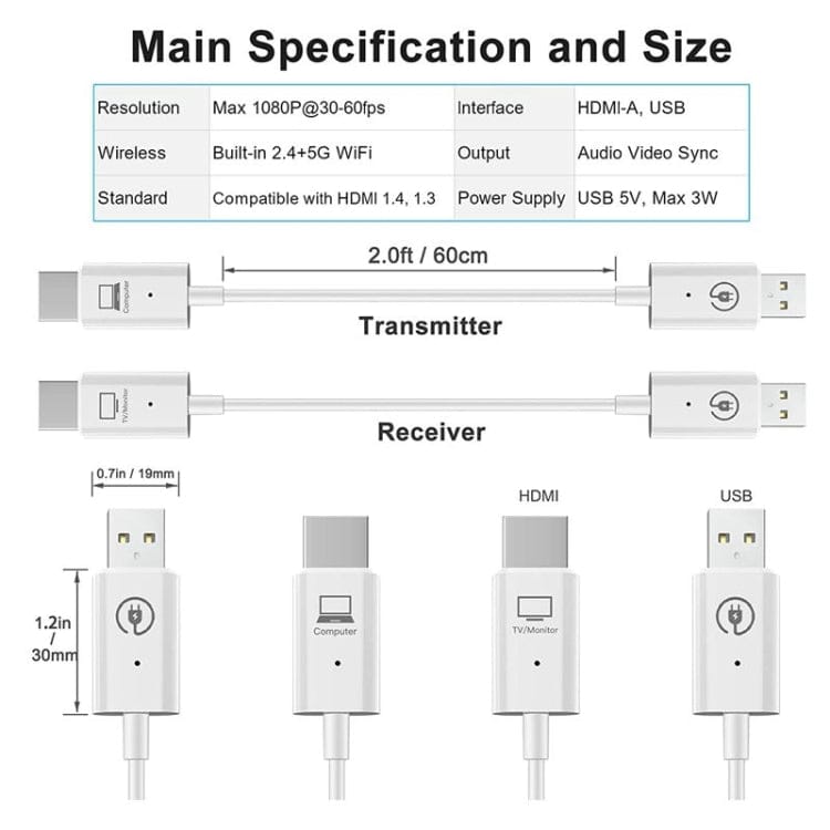 Computer & Networking Wireless HDMI Transmitter and Receiver Kit, HDMI Wireless Extender Adapter, 1080P 60fps Video Audio Projecting for PC, Laptop, Camera to HDTV/Projector