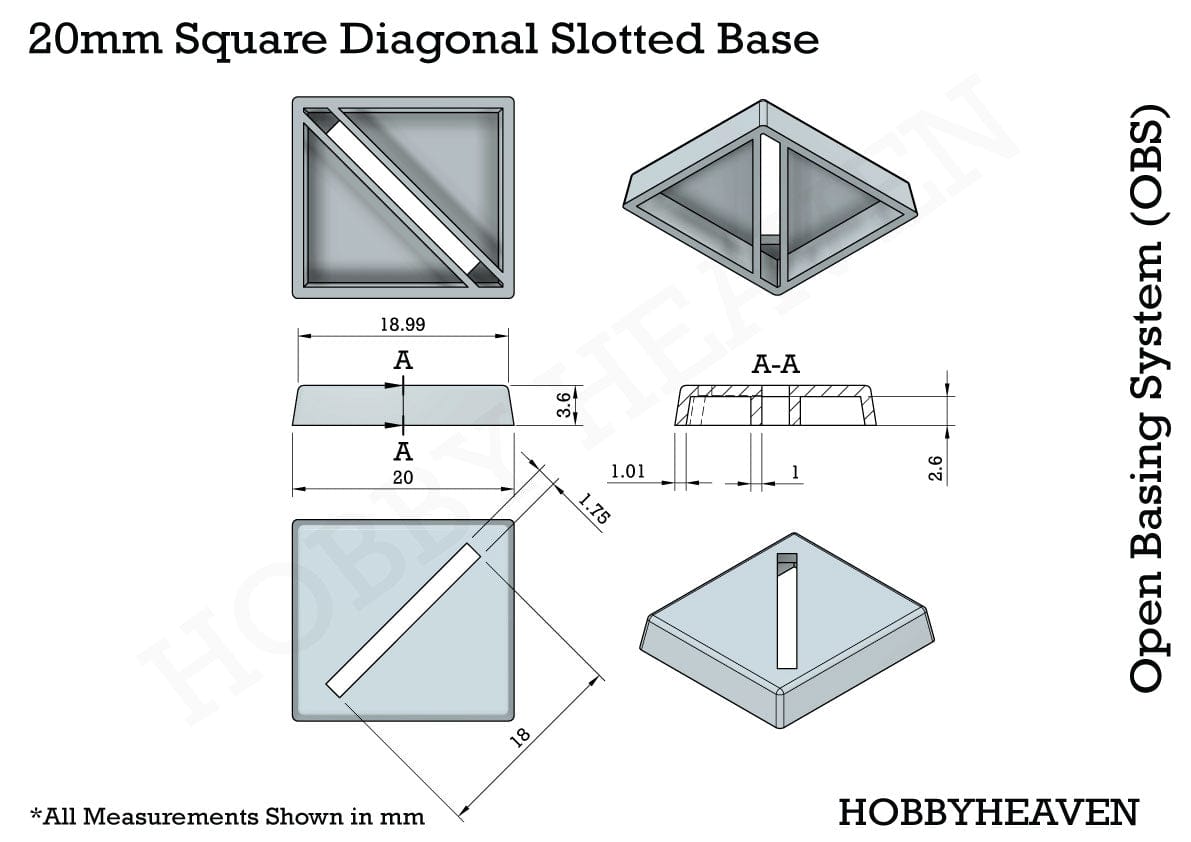 Base 20mm Square Slotted Plastic Bases