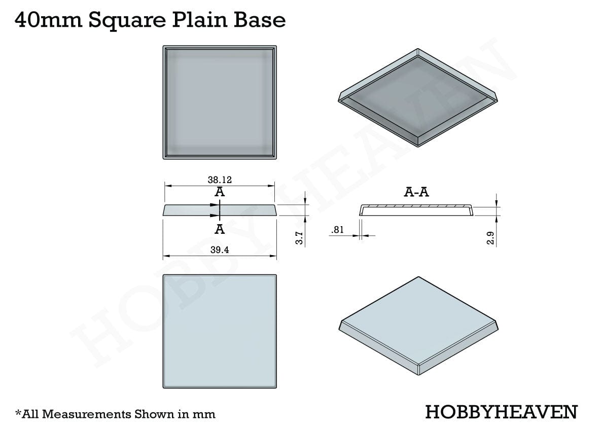 Base 40mm Square Plain Plastic Bases