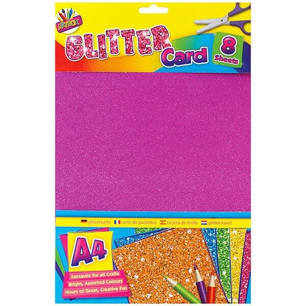 Arts & Crafts > Paper & Craft Materials > Paper > Card Paper Children's Pack of 8 A4 Glitter Craft Card Sheets in Assorted Colours 9310355150055