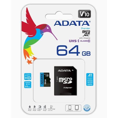 64 GB ADATA Premier Class 10 UHS-I MicroSD Card with Adapter - 32GB to 512GB 4712366969421