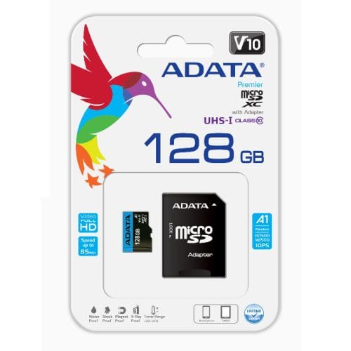 128 GB ADATA Premier Class 10 UHS-I MicroSD Card with Adapter - 32GB to 512GB 4712366969438