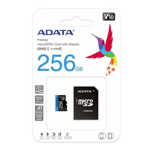 256 GB ADATA Premier Class 10 UHS-I MicroSD Card with Adapter - 32GB to 512GB 4713218466266