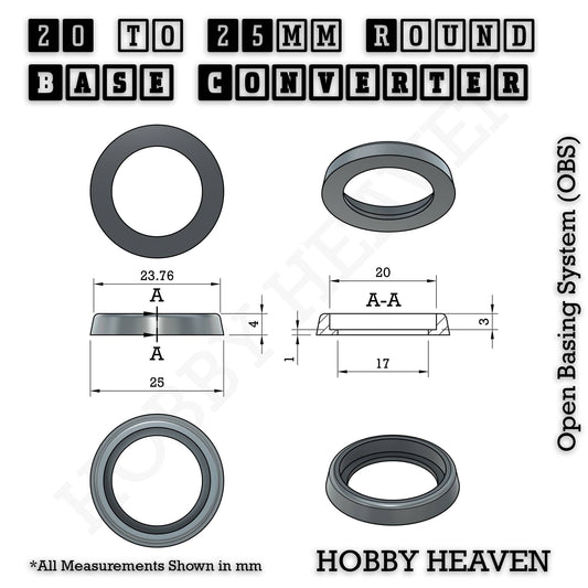 Base 20 to 25mm round bases Converters x1 pcs Round Bases Size Converters Round to Round 3d Print Full Range
