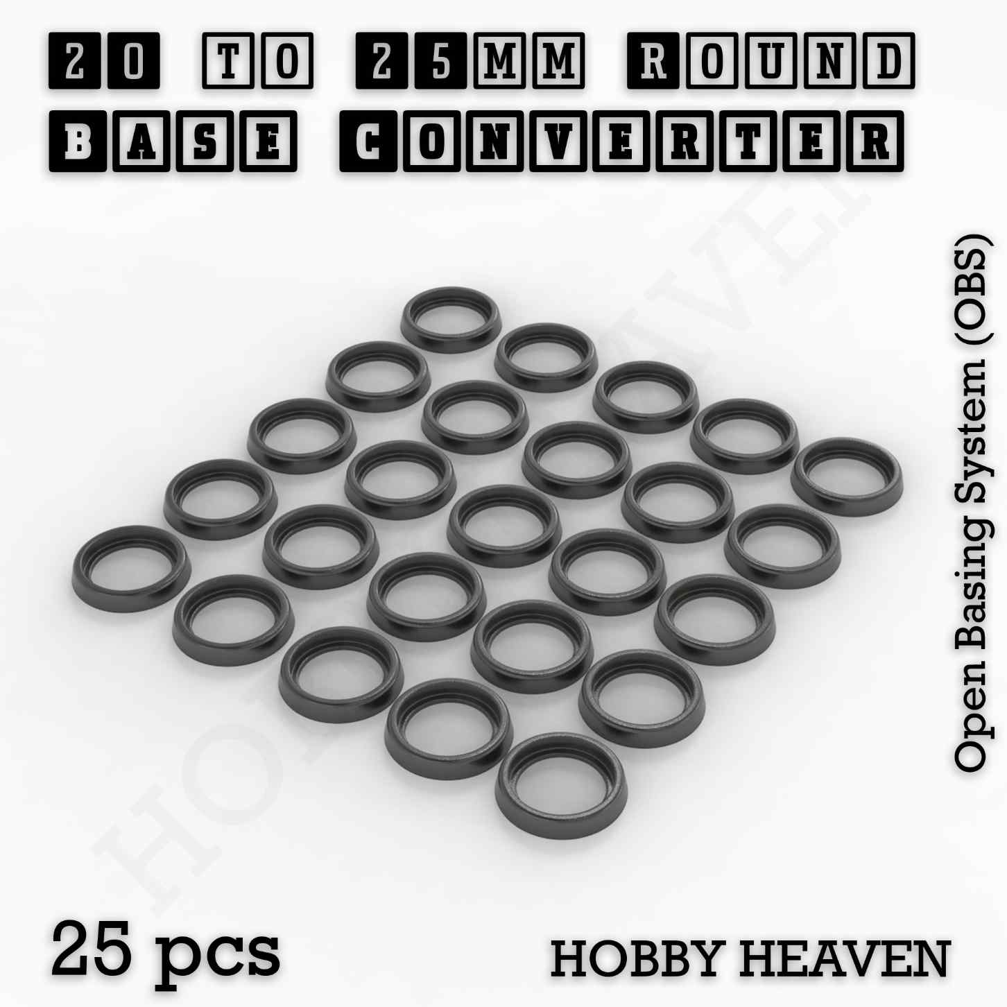 Base 20 to 25mm round bases Converters x25 pcs Round Bases Size Converters Round to Round 3d Print Full Range