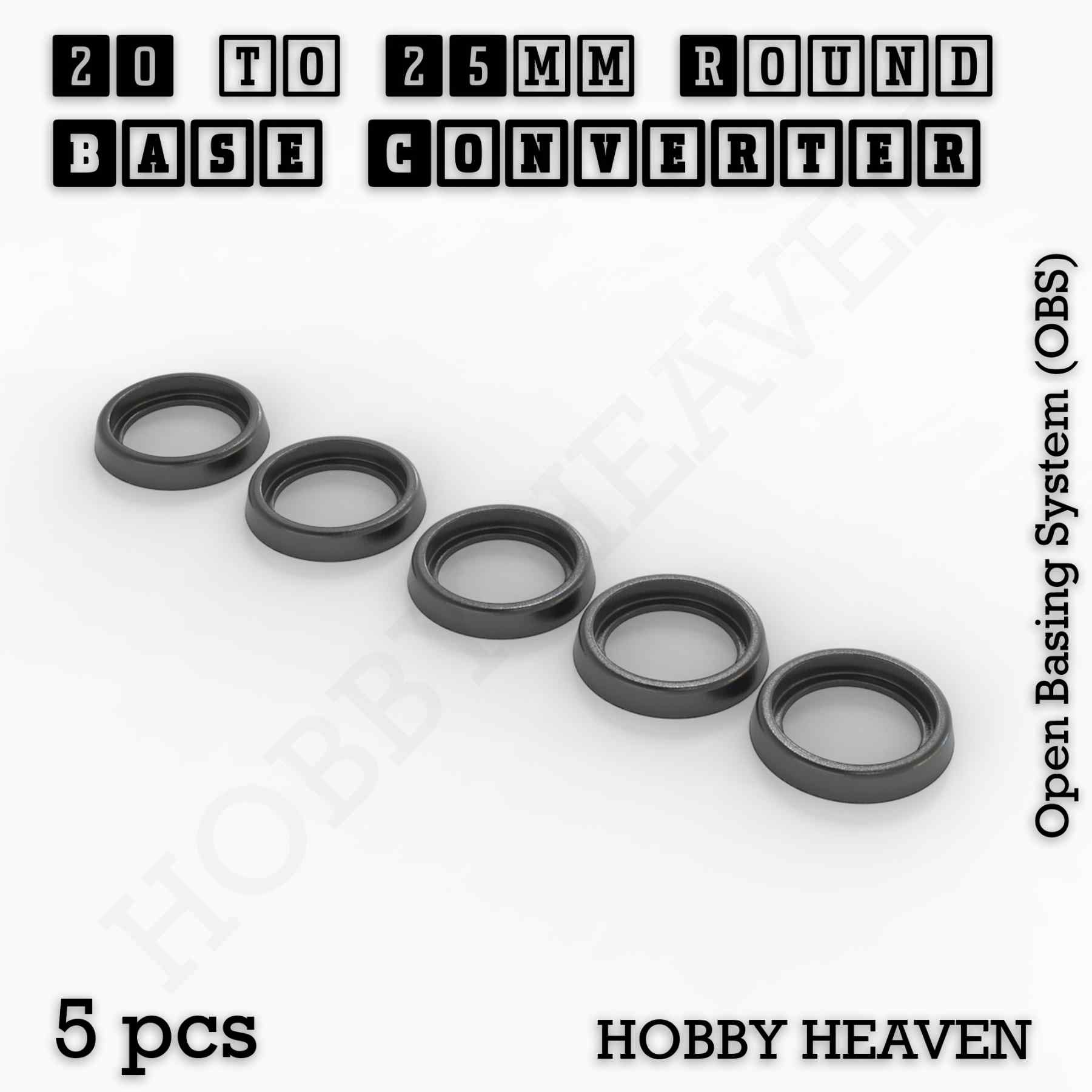 Base 20 to 25mm round bases Converters x5 pcs Round Bases Size Converters Round to Round 3d Print Full Range