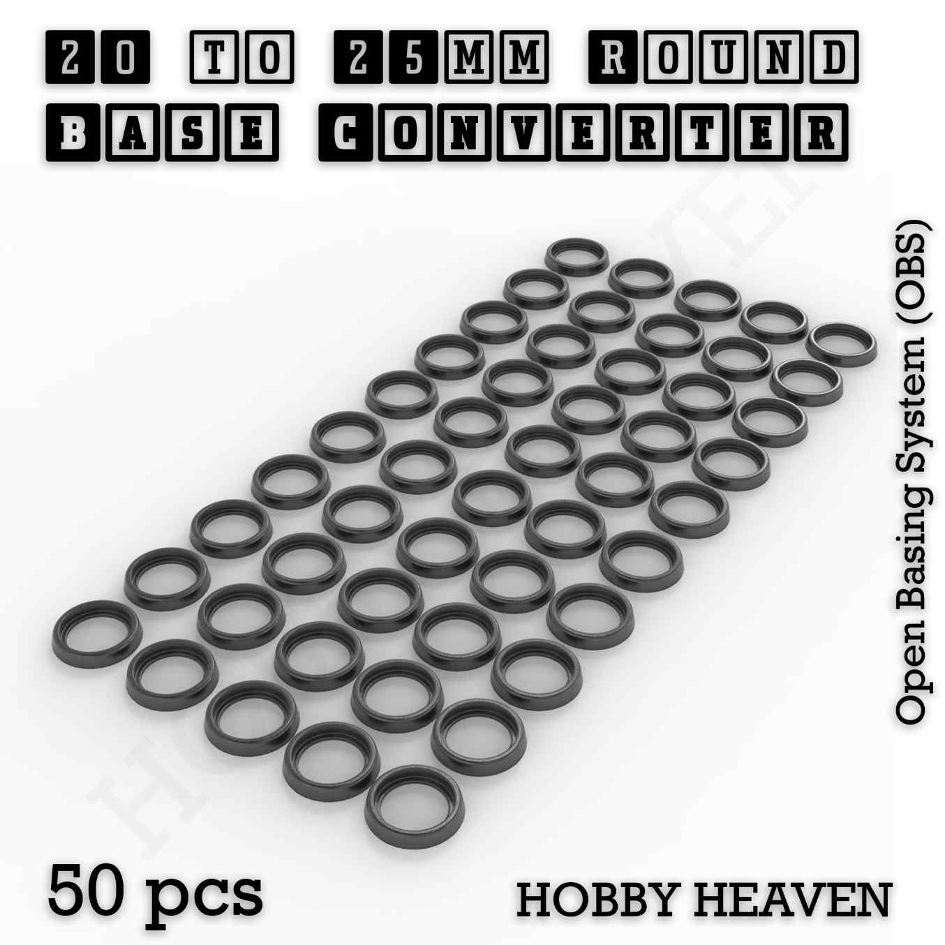 Base 20 to 25mm round bases Converters x50 pcs Round Bases Size Converters Round to Round 3d Print Full Range