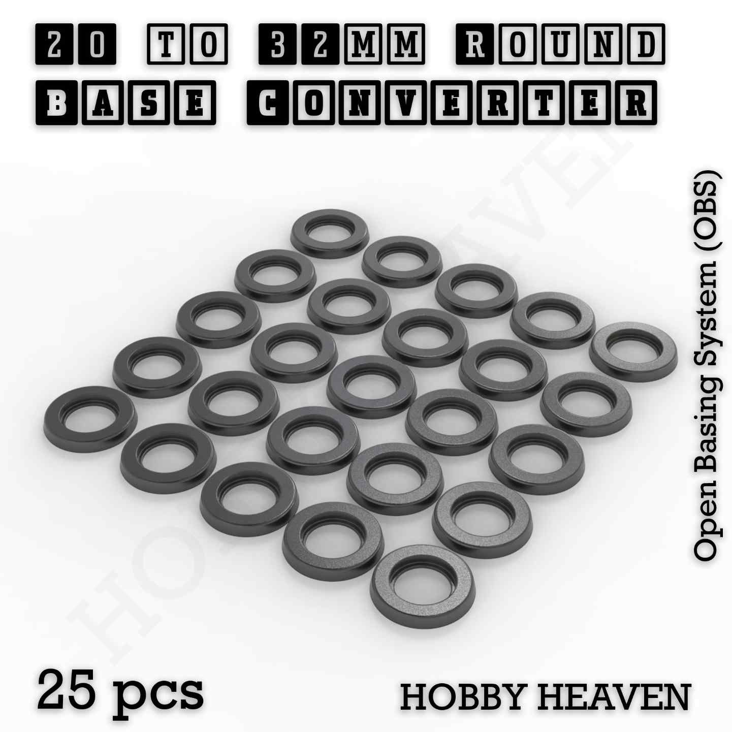 Base 20 to 32mm round bases Converters x25 pcs Round Bases Size Converters Round to Round 3d Print Full Range