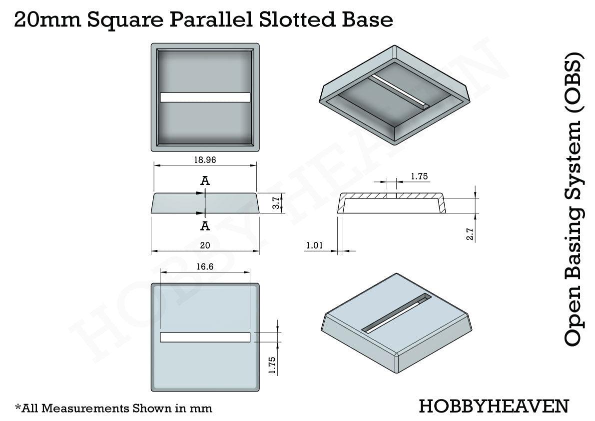 Base 20mm Square Parallel Slotted Plastic Bases