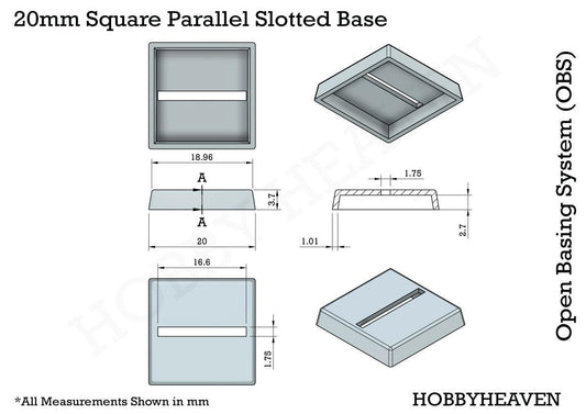 Base 20mm Square Parallel Slotted Plastic Bases