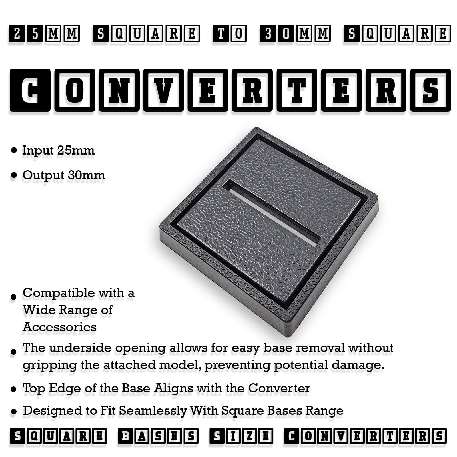 Base 25–30mm Square Base Adapters | Injection Moulded | No Rebasing Required | Fits Popular Fantasy Miniatures