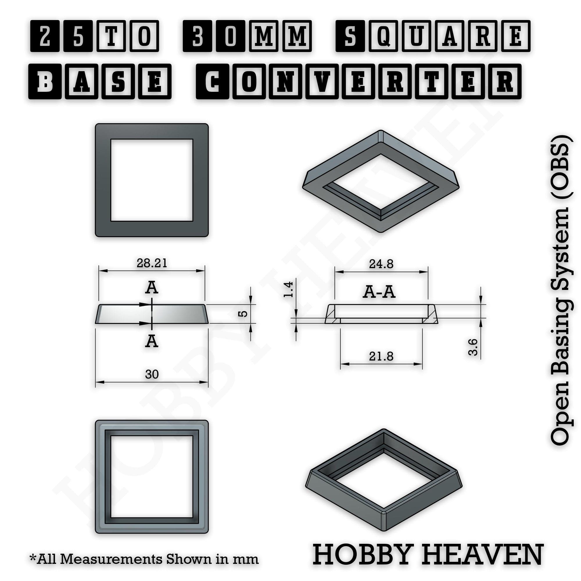 Base 25–30mm Square Base Adapters | Injection Moulded | No Rebasing Required | Fits Popular Fantasy Miniatures