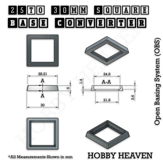 Base 25–30mm Square Base Adapters | Injection Moulded | No Rebasing Required | Fits Popular Fantasy Miniatures