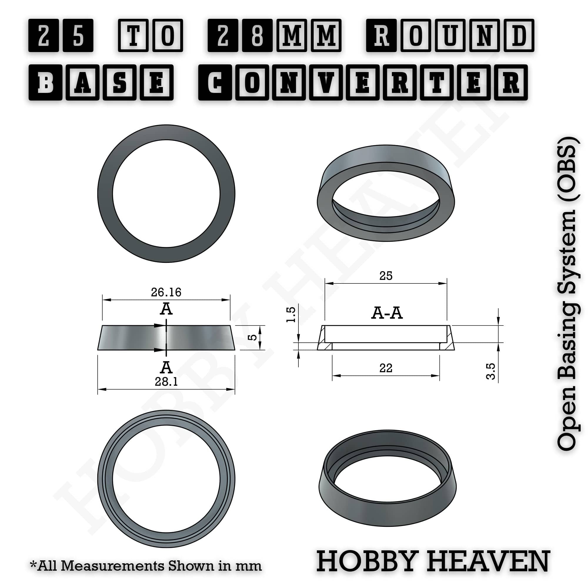 Base 25 to 28mm round bases Converters x1 pc Round Bases Size Converters Round to Round 3d Print Full Range
