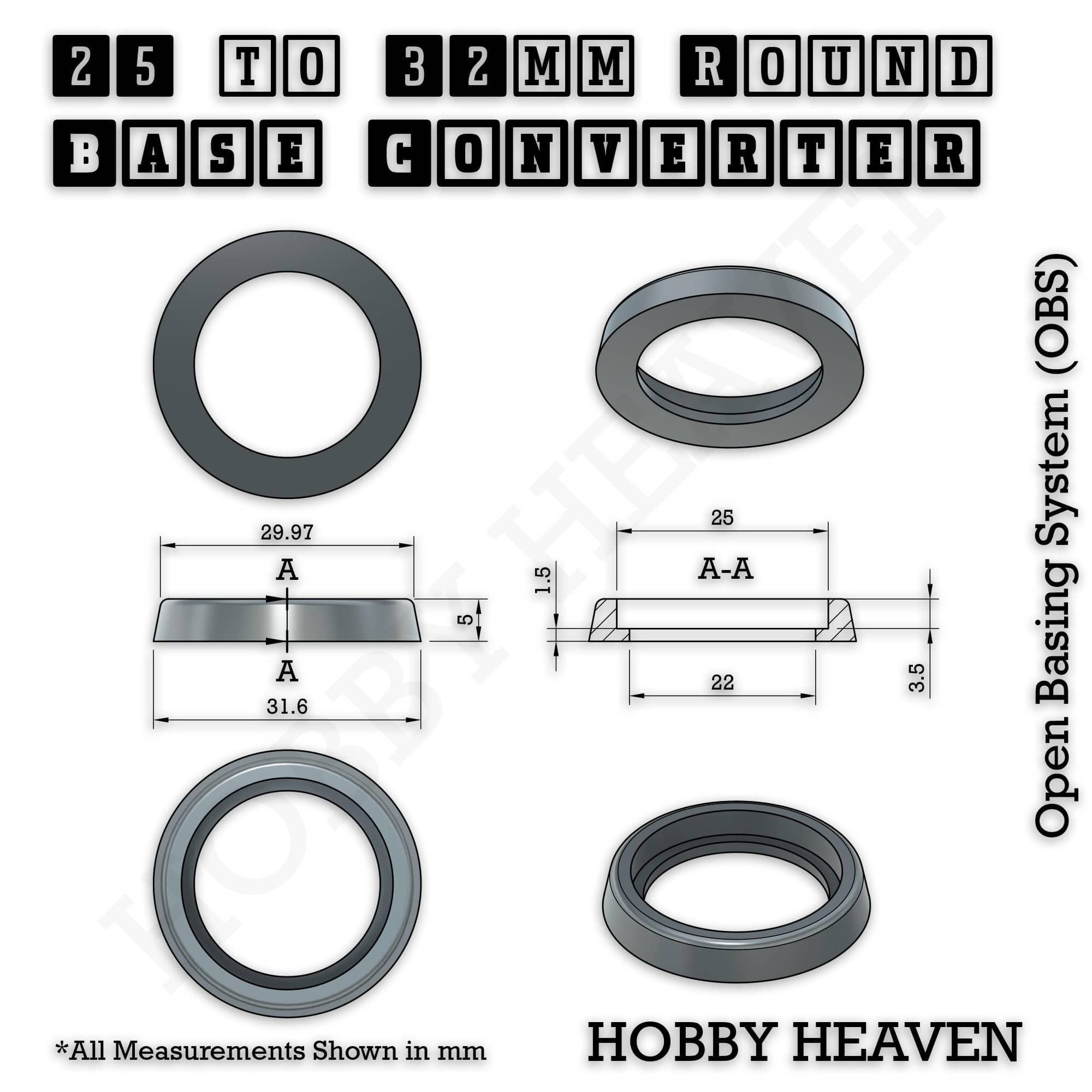 Base 25 to 32mm round bases Converters x1 pcs Round Bases Size Converters Round to Round 3d Print Full Range