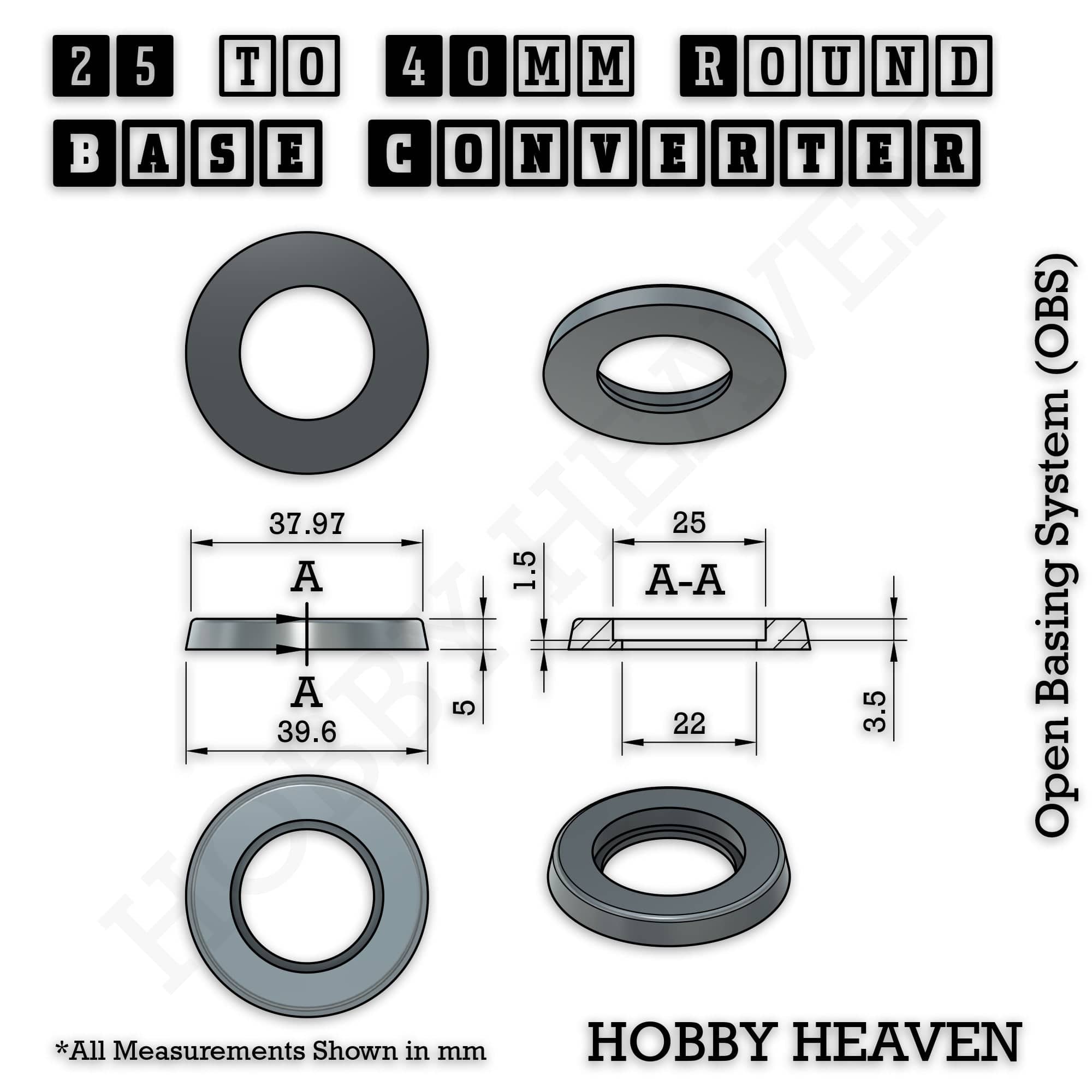 Base 25 to 40mm round bases Converters x1 pcs Round Bases Size Converters Round to Round 3d Print Full Range