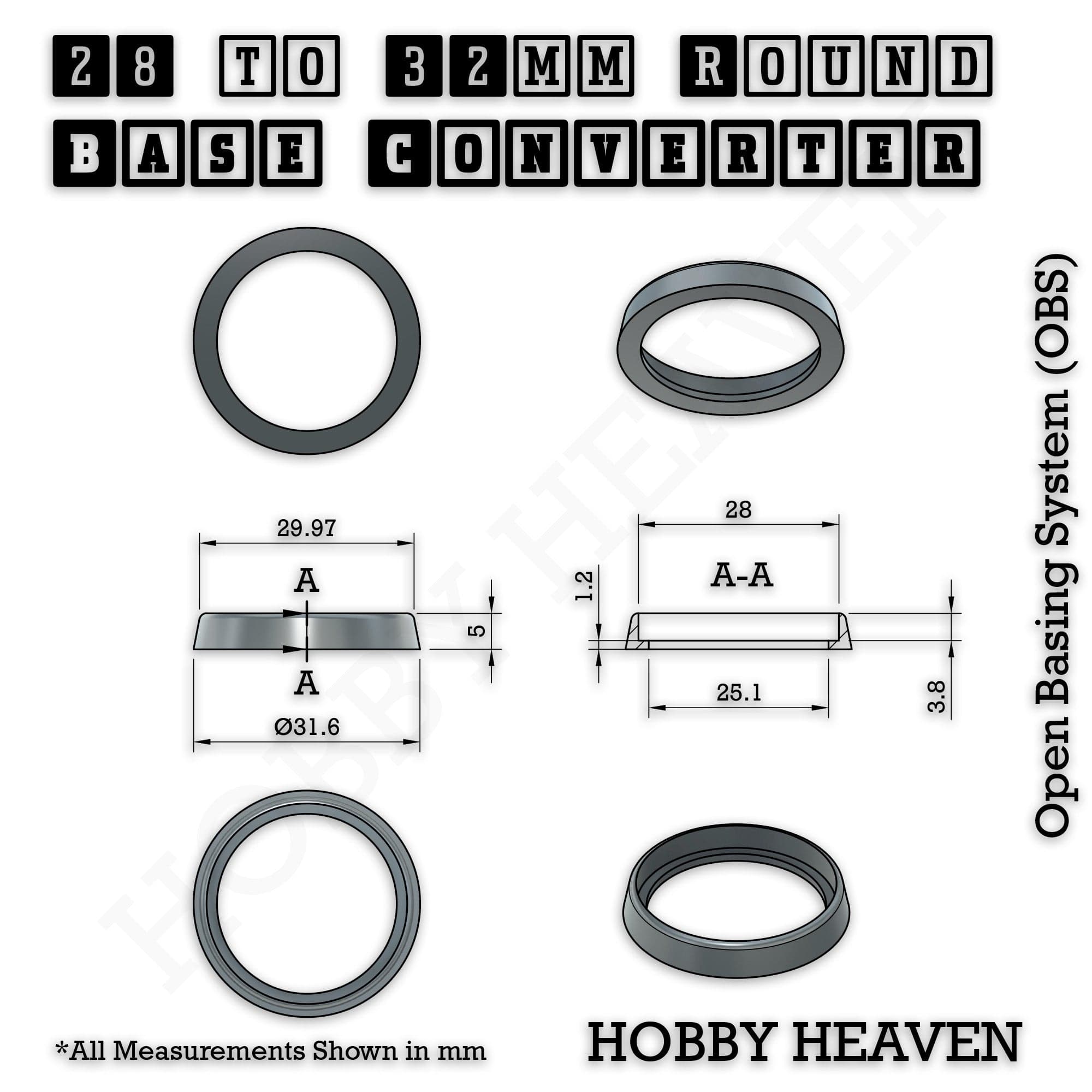 Base 28 to 32mm round bases Converters x1 pcs Round Bases Size Converters Round to Round 3d Print Full Range
