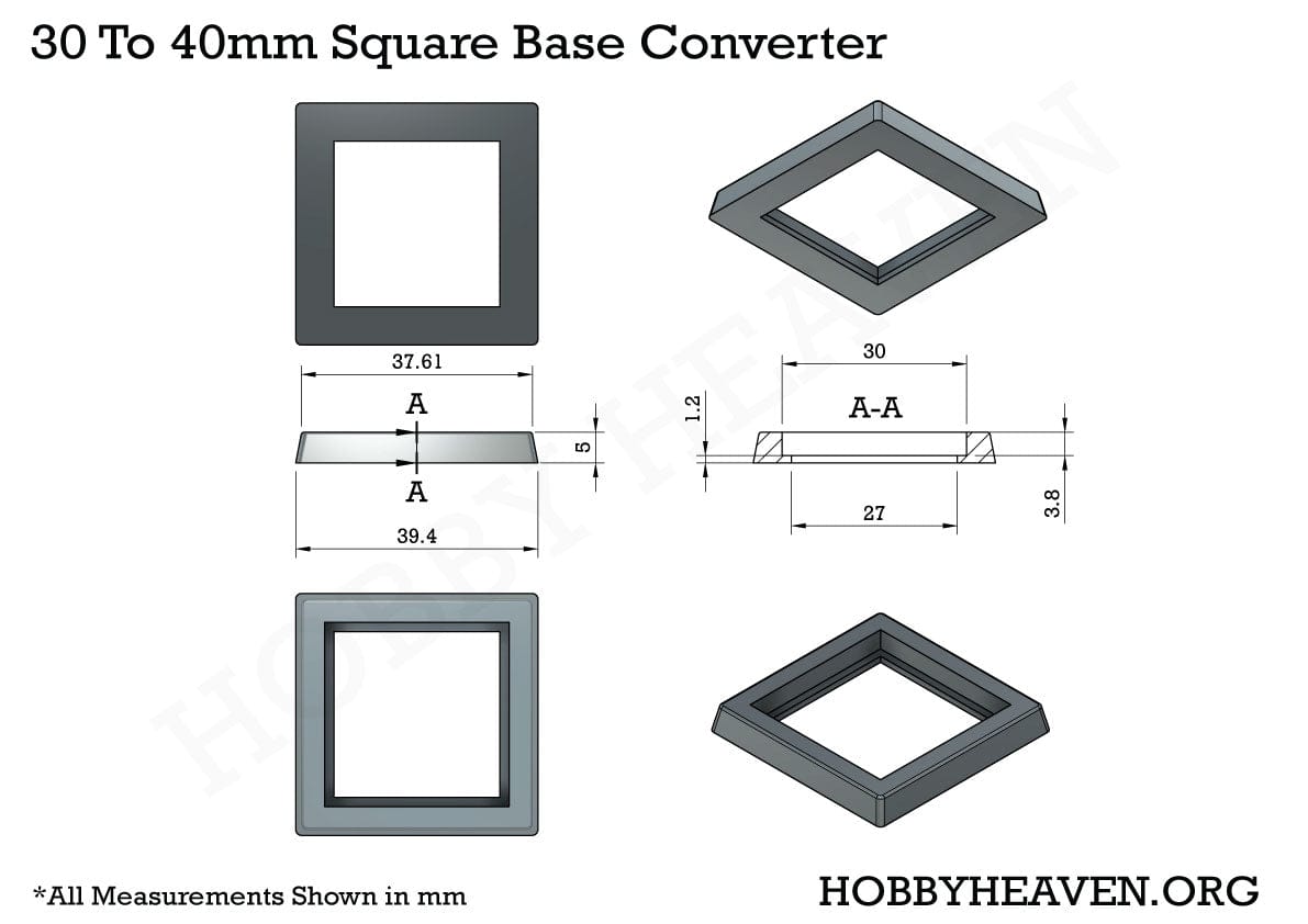 Base 30 to 40mm Square Bases Converters 3d Print