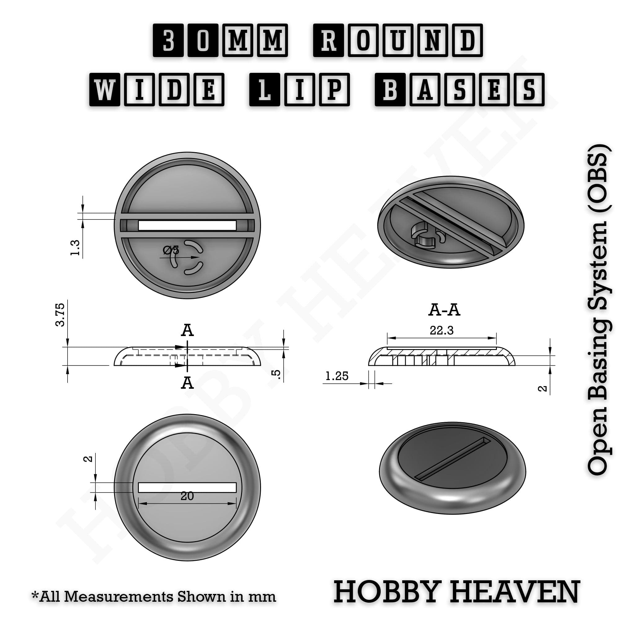 Base 30mm Wide Lip Round Plastic Bases