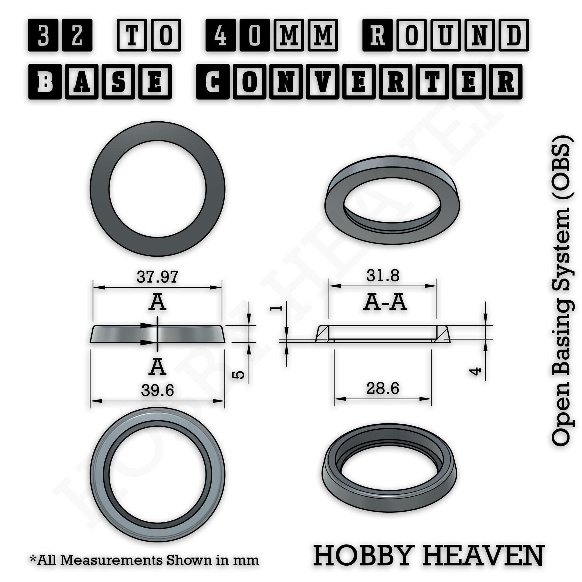 Base 32 to 40mm round bases Converters x1 pcs Round Bases Size Converters Round to Round 3d Print Full Range