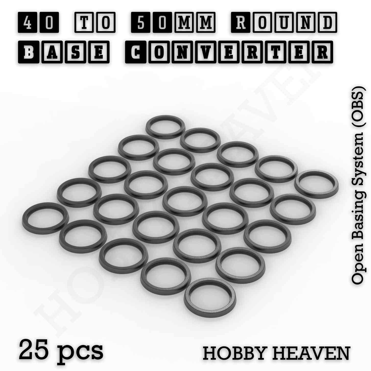 Base 40 to 50mm round bases Converters x25 pcs Round Bases Size Converters Round to Round 3d Print Full Range