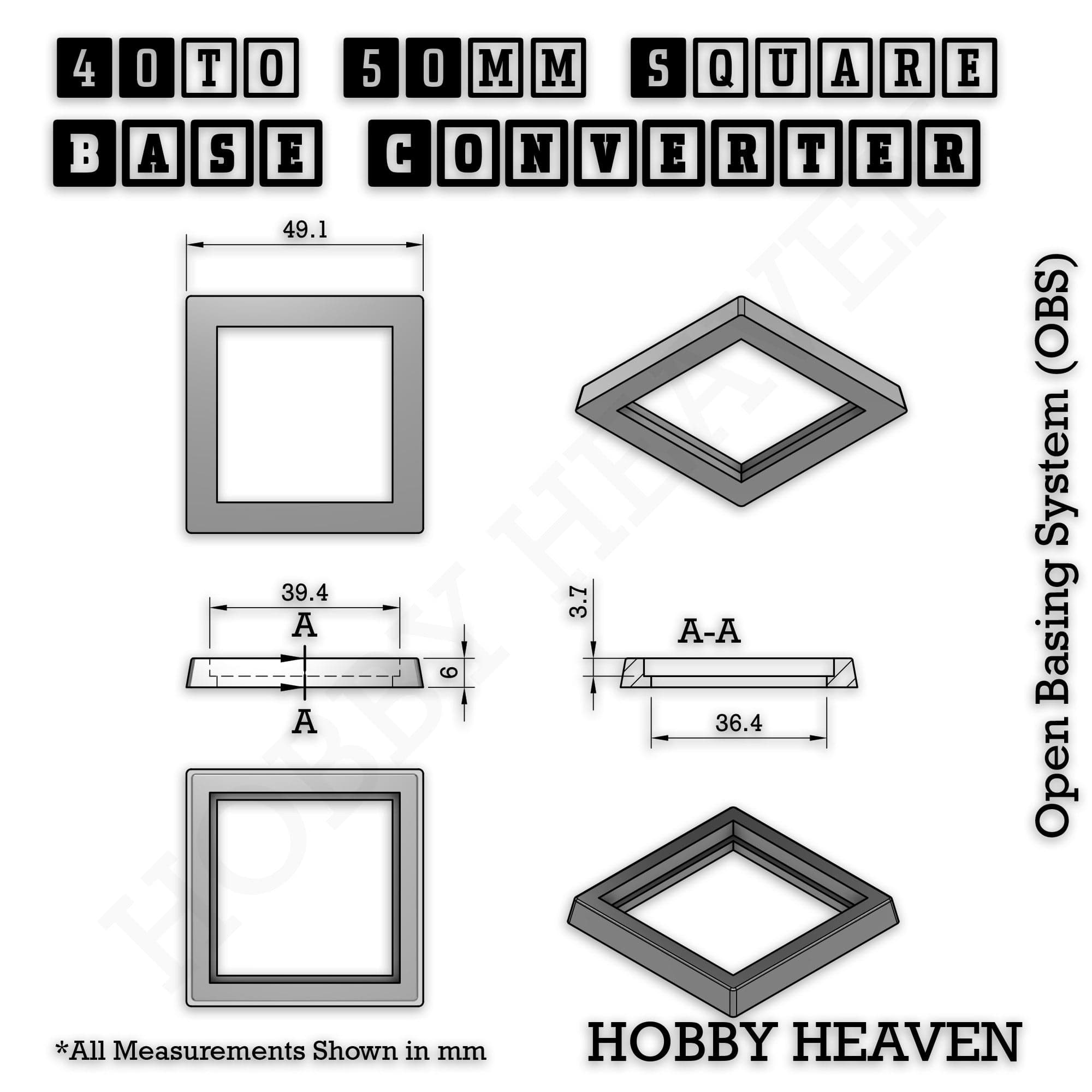 Base 40 to 50mm Square Bases Converters 3d Print