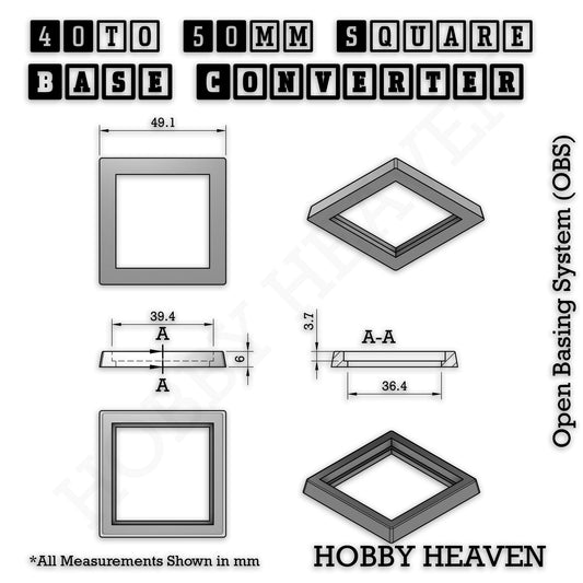 Base 40 to 50mm Square Bases Converters 3d Print
