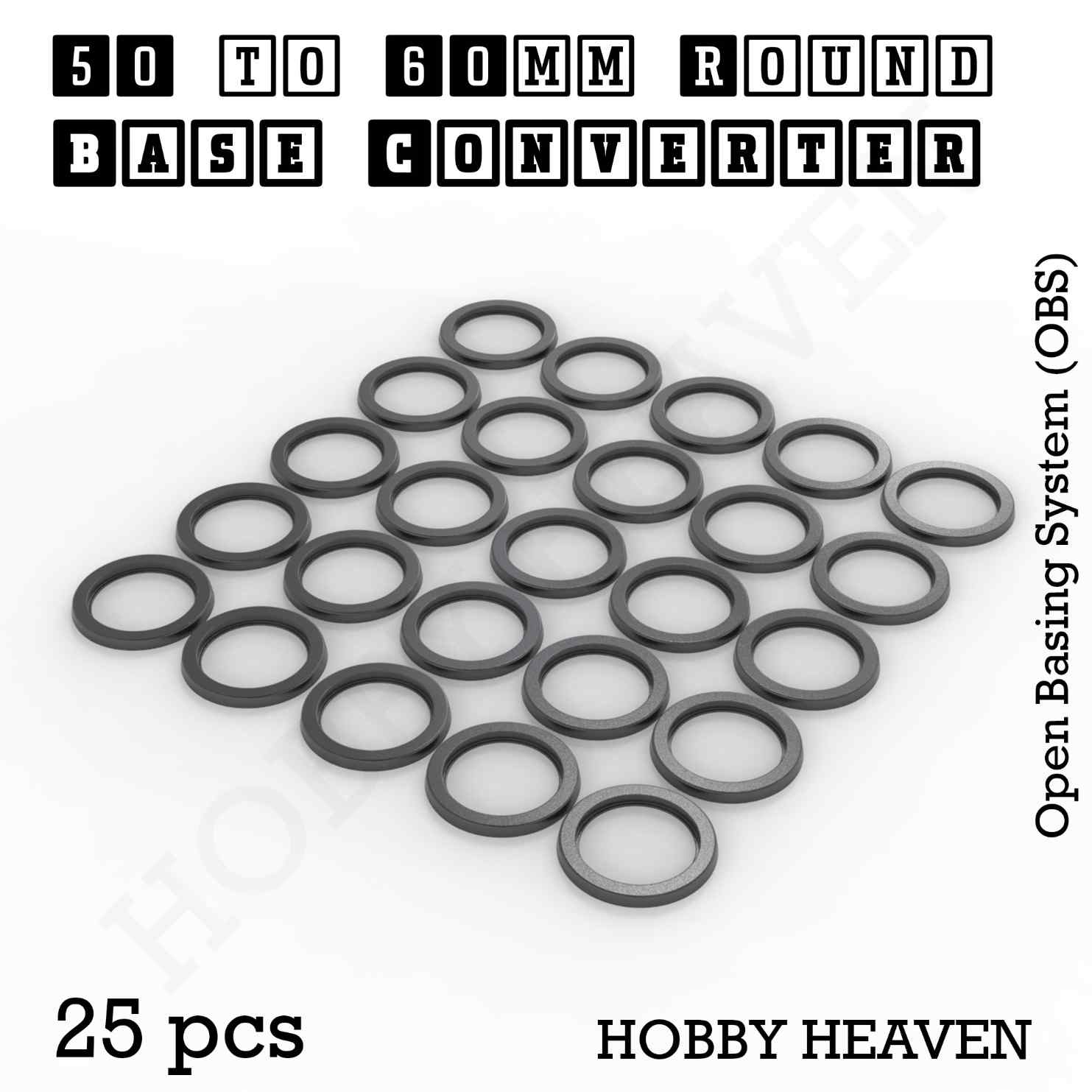 Base 50 to 60mm round bases Converters x25 pcs Round Bases Size Converters Round to Round 3d Print Full Range
