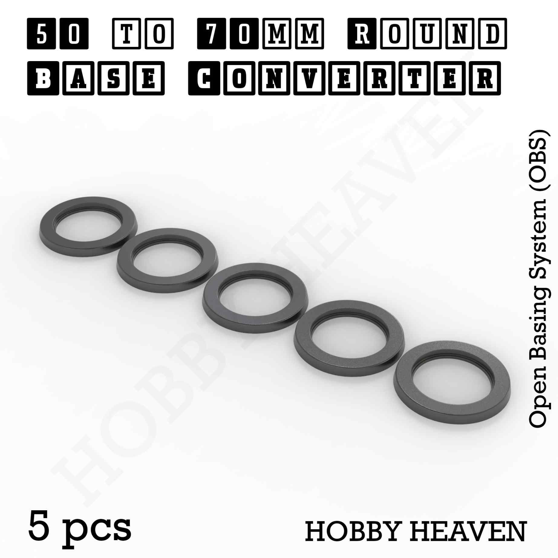 Base 50 to 70mm round bases Converters x5 pcs Round Bases Size Converters Round to Round 3d Print Full Range