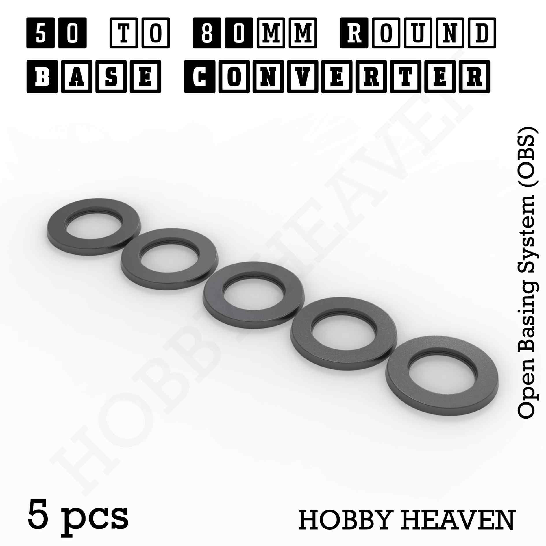 Base 50 to 80mm round bases Converters x5 pcs Round Bases Size Converters Round to Round 3d Print Full Range