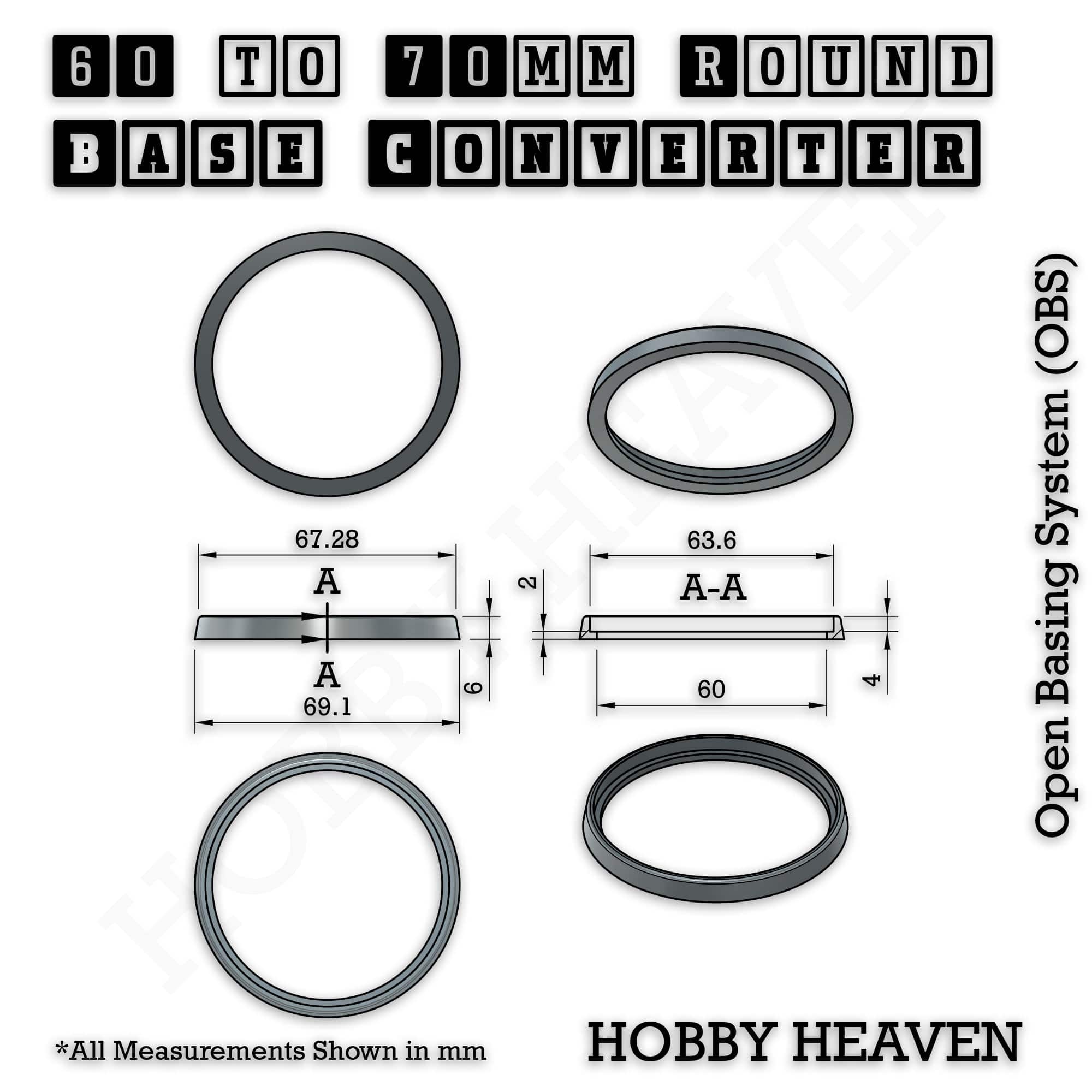 Base 60 to 70mm round bases Converters x1 pcs Round Bases Size Converters Round to Round 3d Print Full Range